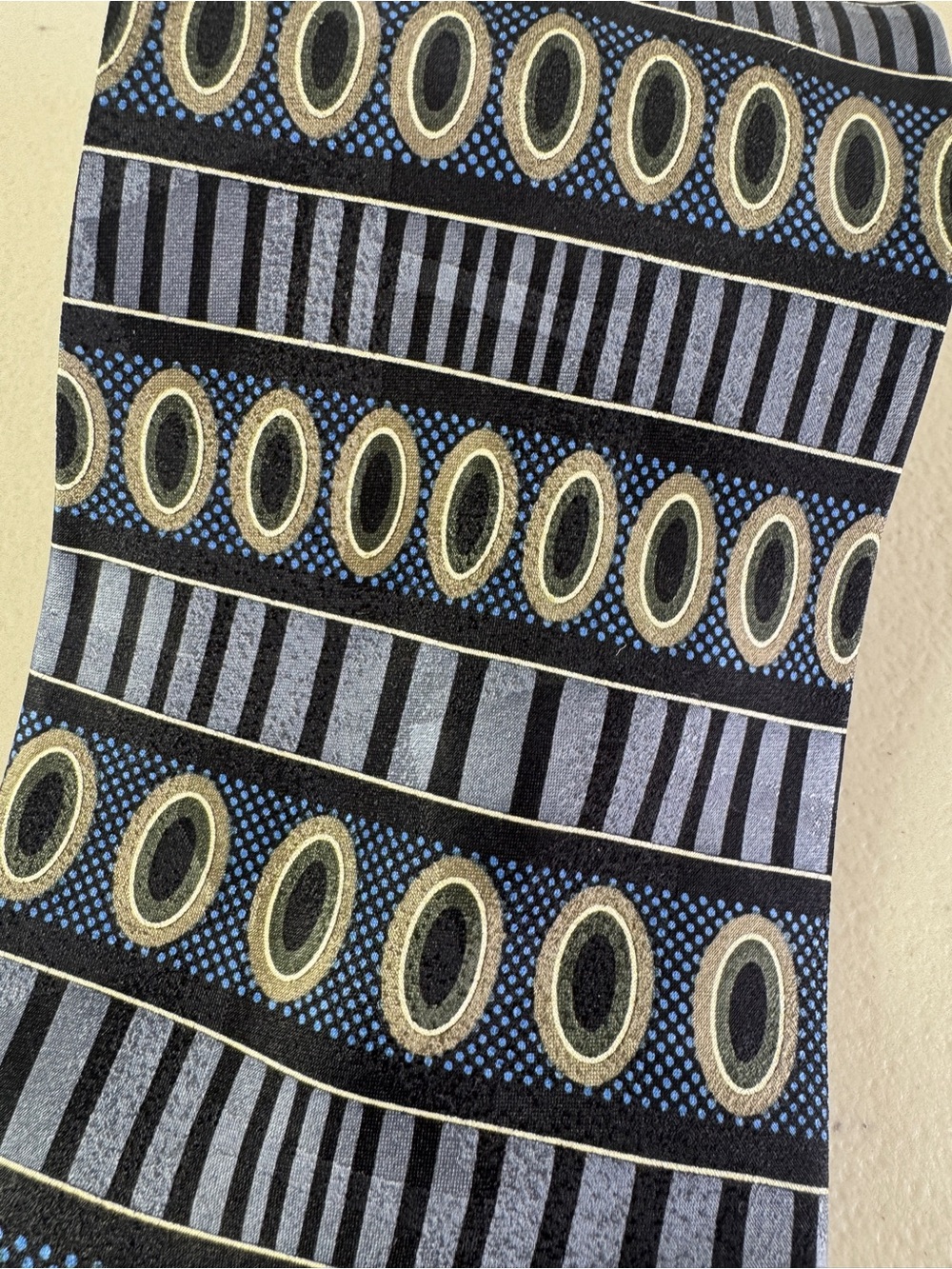Gianfranco Silk Necktie Navy Geometric Stripe Designer Classic Tie Party - Picture 9 of 12